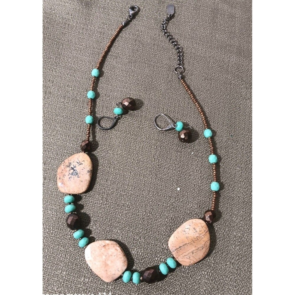 Vintage Essence Turquoise and Jasper stone necklace and earring set.